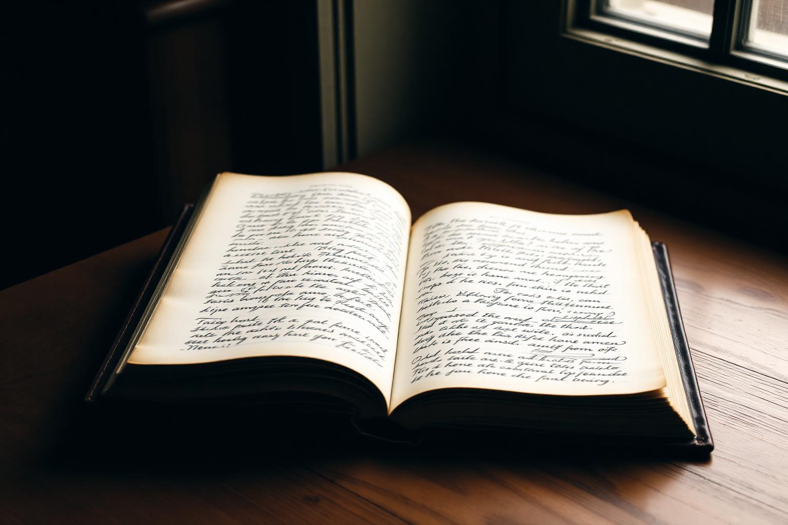 Open ancient book releasing golden stardust into a cosmic sky