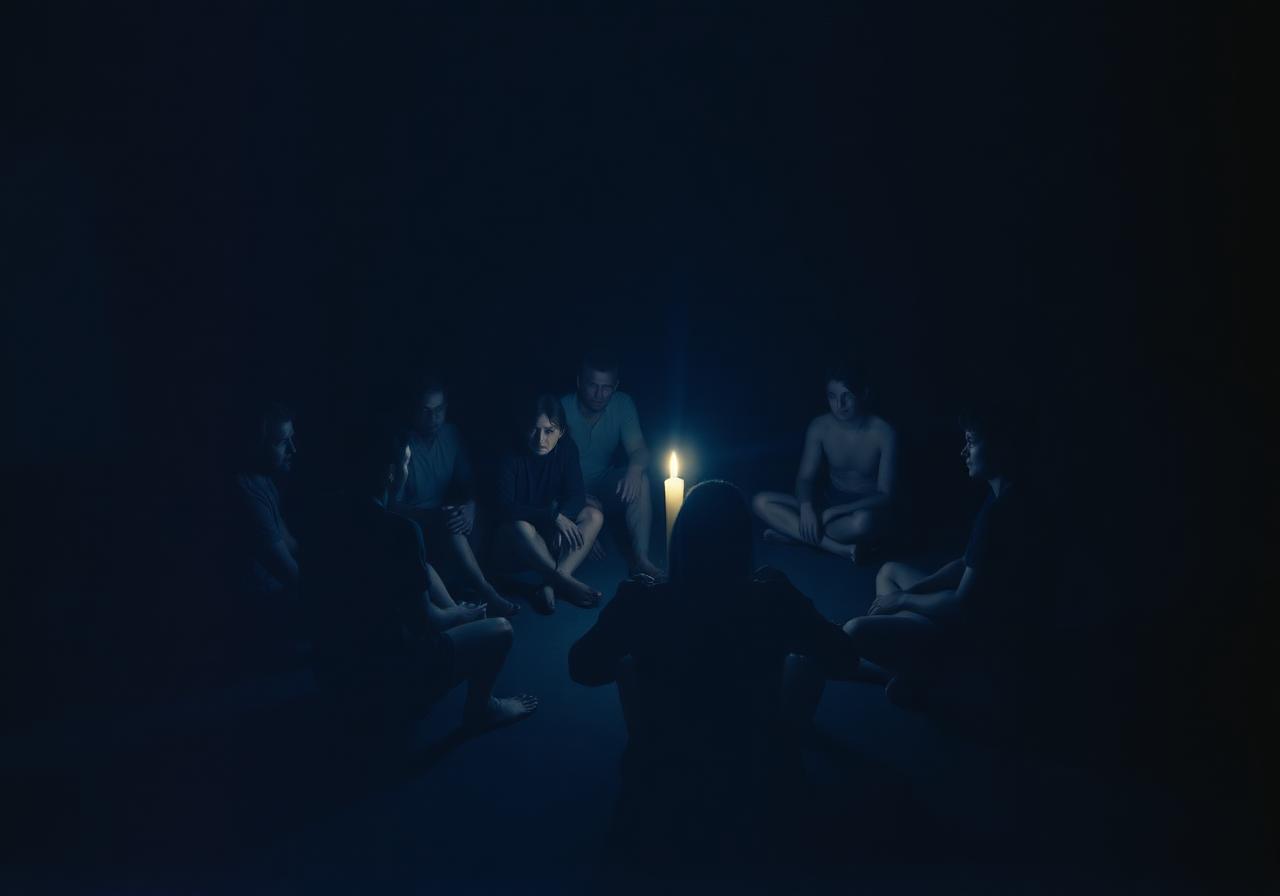 Metamorphosis Healers Circle — participants gathered around glowing candles under a starry sky